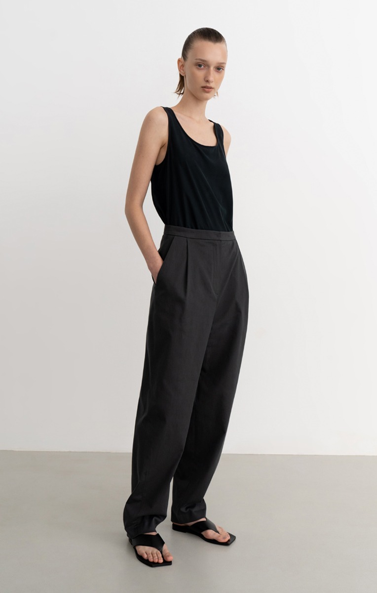 COTTON-LINEN BLENDED TAPERED PANTS (ANTHRACITE)