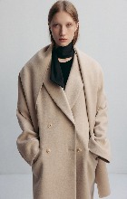 PRESTON DOUBLE BREASTED WOOL COAT WITH WOOL SCARF (SAND BEIGE, BLACK)