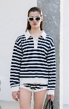 CLEMENT POLO TOP (IVORY, STRIPE)
